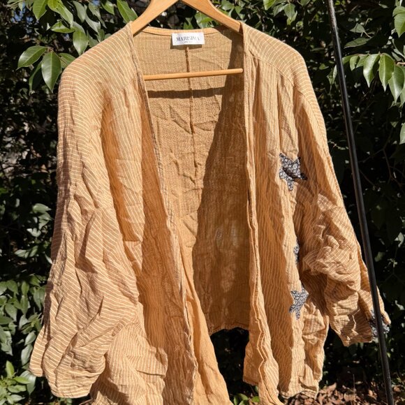 Marisima Mustard Stripe Kimono Jacket with Star Embroidery – One Size - Picture 4 of 4